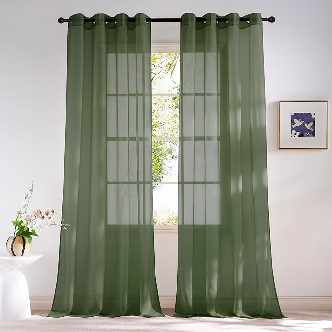 NICETOWN Forest Green Sheer Curtains 96inches Long by NICETOWN