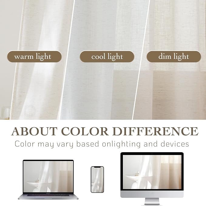 RYB HOME Sheer Curtains 108 inches Long Linen Blend Vertical Extra Long High - Image 7