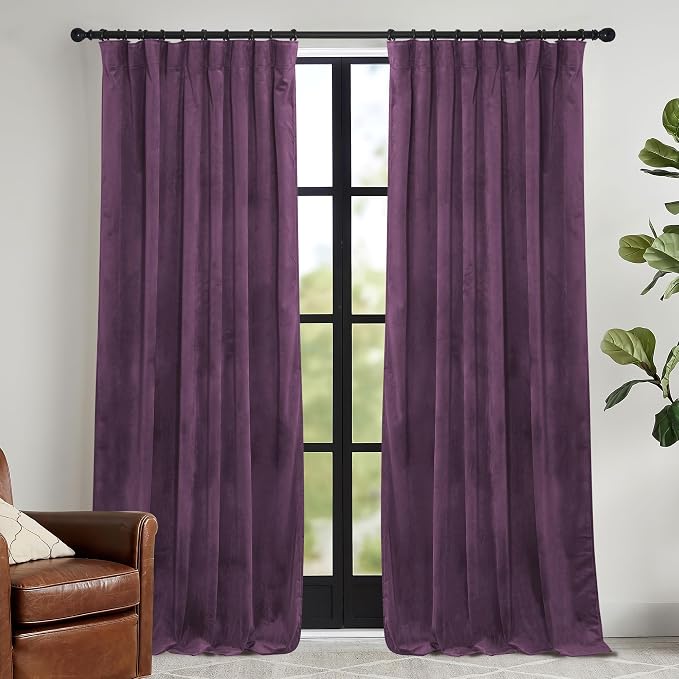 RYB HOME Purple Velvet Curtains 84 inches, Back Tab Soft Fabric Room Darkening by RYBHOME