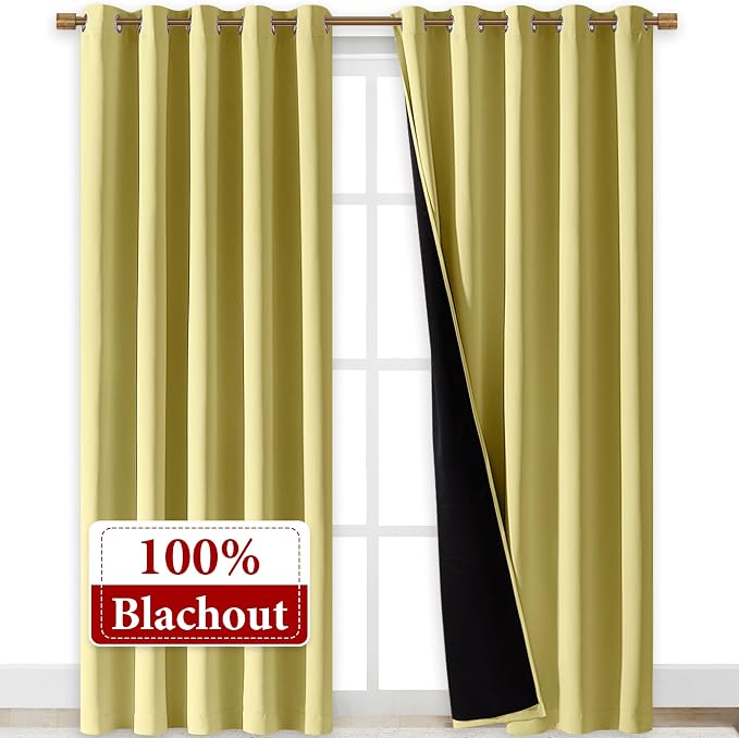NICETOWN Paler Yellow Full Shade Curtain Panels, Pair of Energy Smart & Noise - Image 2