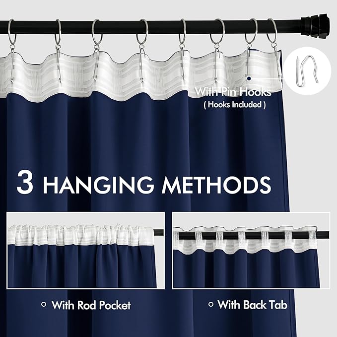 MIULEE Navy Blue Back Tab Blackout Curtains 63 Inch Length 2 Panels Set - Image 3
