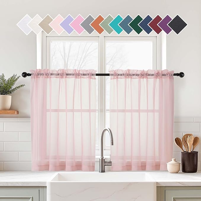 Blush Pink Sheer Curtains Tier 30 Inches Length 2 Panels, Light Filtering by Home