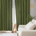 HOMEIDEAS Non-See-Through Olive Green Privacy Sheer Curtains, 52 X 45 Inches - Image 2