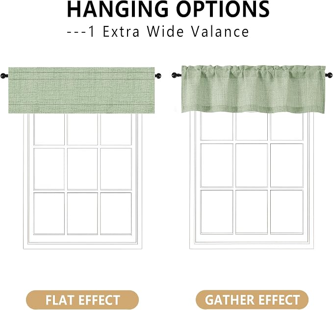 OVZME Valance for Windows, Light Filtering Faux Linen Textured Small Kitchen - Image 3
