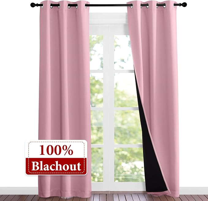 NICETOWN Crystal Pink Full Shade Curtain Panels, Pair of Thermal Insulated & - Image 2