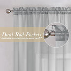 Lecloud Light Grey Sheer Curtains 63 Inch Length 2 Panels, Light Filtering - Image 2