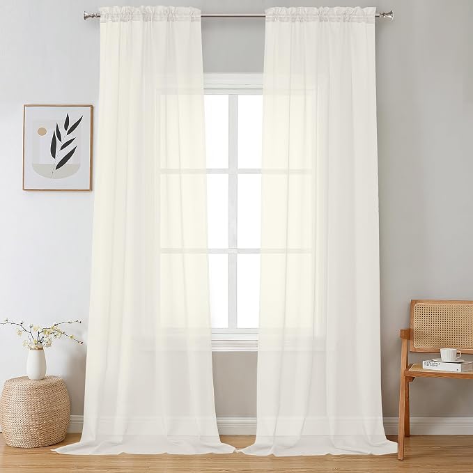 OVZME Sheer Ivory Curtains 108" Inch Length 2 Panels Set, Light Filtering Soft by OVZME
