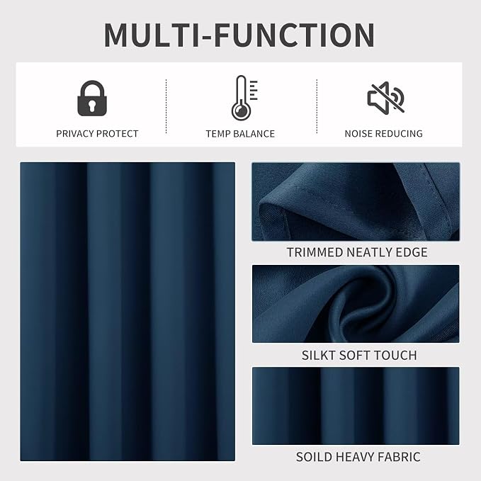 Joydeco Navy Blue Custom Solid Single Blackout Curtain - Image 4