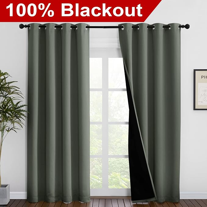 NICETOWN 100% Blackout Curtains 86 inches Long, Pair of Energy Smart & Noise - Image 2
