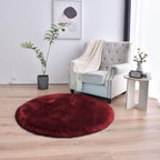 duduta Burgundy Faux Fur Round Rug 4x4 ft, Fluffy Shag Sheepskin Circle Rug - Image 6