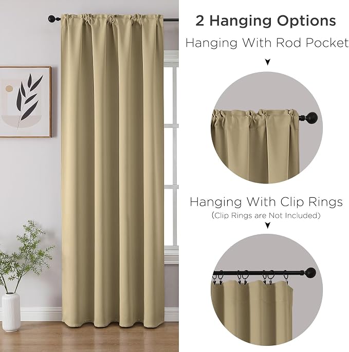 CUCRAF Beige Blackout Curtains 63 inch Length 2 Panels Set, Rod Pocket Room - Image 3