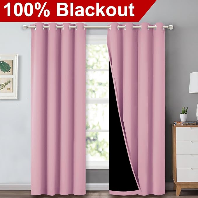 NICETOWN Crystal Pink Full Shade Curtain Panels, Pair of Energy Smart & Noise - Image 2