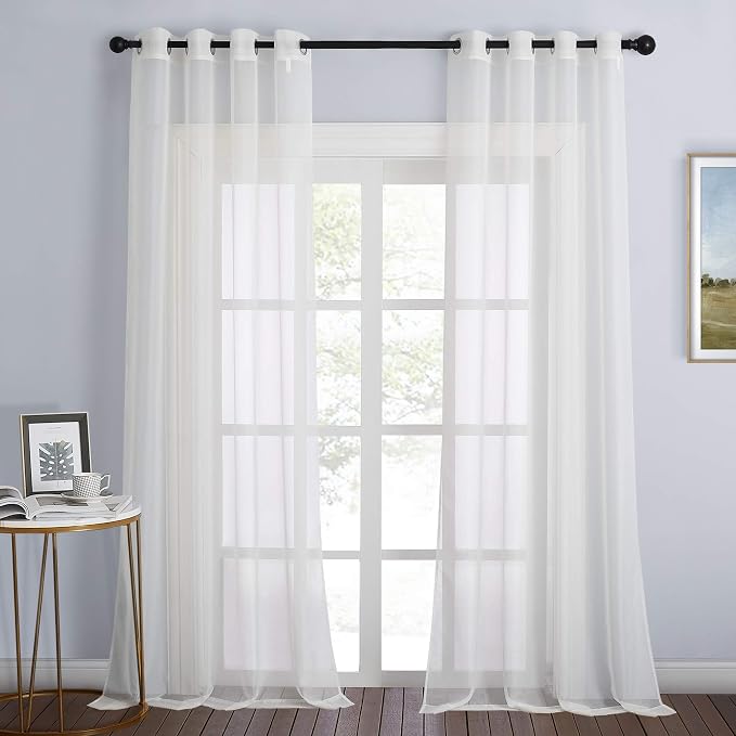 NICETOWN Beige Sheer Curtains for Living Room 120 inches Long, Grommet Voile by NICETOWN