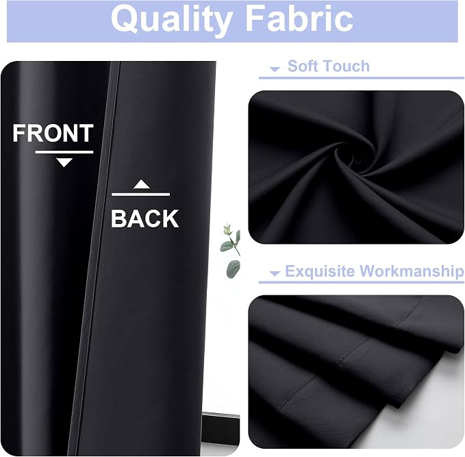 Simplebrand Ava Black Short 30 Inches Blackout Curtain 2 Panels Set, Half - Image 4