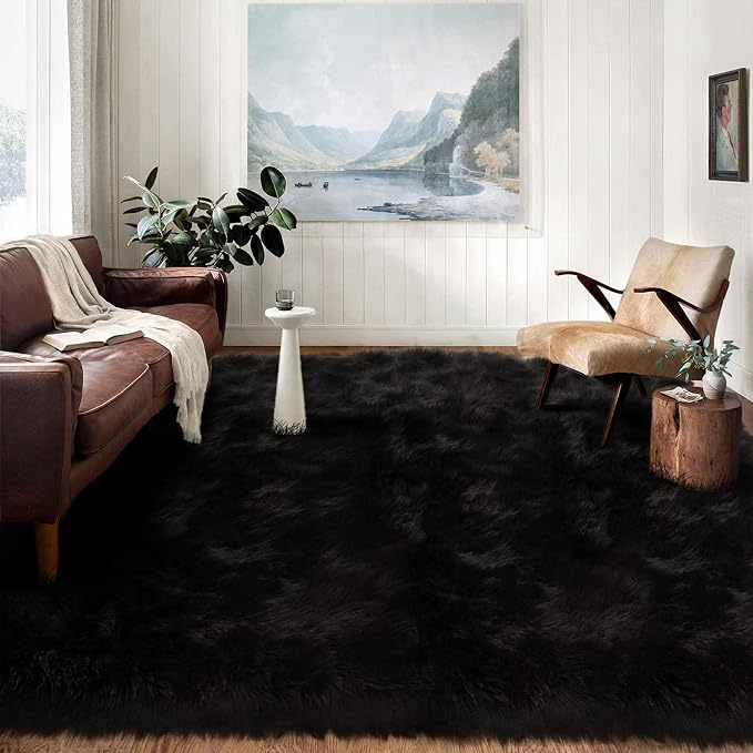 Latepis 10x14 Area Rugs for Living Room Black Fur Faux Sheepskin Rug Large by Latepis