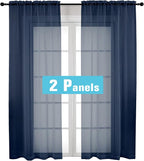 OVZME Navy Blue Sheer Curtains 2 Panel Sets 84" Inch Length by OVZME