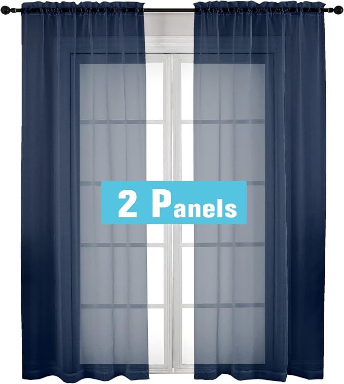 OVZME Navy Blue Sheer Curtains 2 Panel Sets 84" Inch Length by OVZME