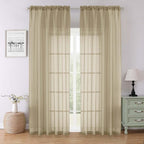 Lecloud Taupe Sheer Curtains 90 Inches Long 2 Panels Set, Living Room Curtains by Lecloud