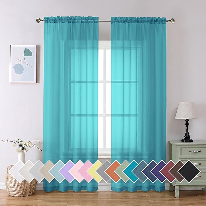 Aiyufeng Turquoise Sheer Curtains 90 Inches Long 2 Panels Set, Light Filtering by Aiyufeng
