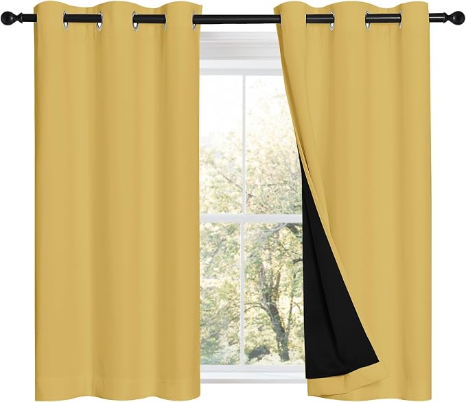 NICETOWN Bright Yellow 100% Blackout Curtains 45 inches Long, Thermal Insulated by NICETOWN
