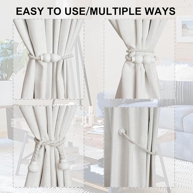 6 Pack Magnetic Curtain Tiebacks Modern Handmade Rope Curtain Tie Backs - Image 5
