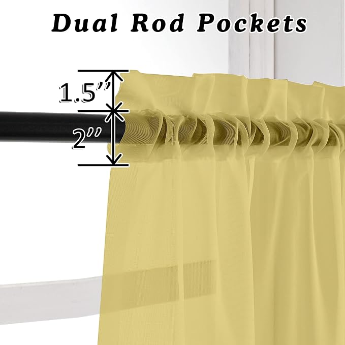 OVZME Mustard Yellow Sheer Curtains 96 Inches Long 2 Panels, Solid Lightweight - Image 3