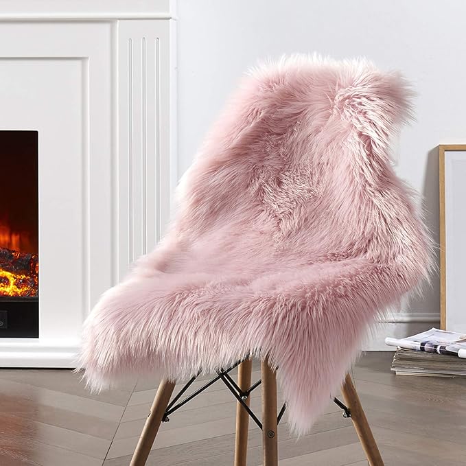 Ciicool Faux Sheepskin Rug Soft Faux Fur Rugs Pink Fluffy Rugs Chair Couch by CIICOOLHomeDeco