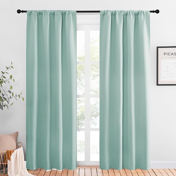 NICETOWN Blackout Curtains for Living Curtains, Aqua Blue, 1 Pair, 34-inch W x by NICETOWN