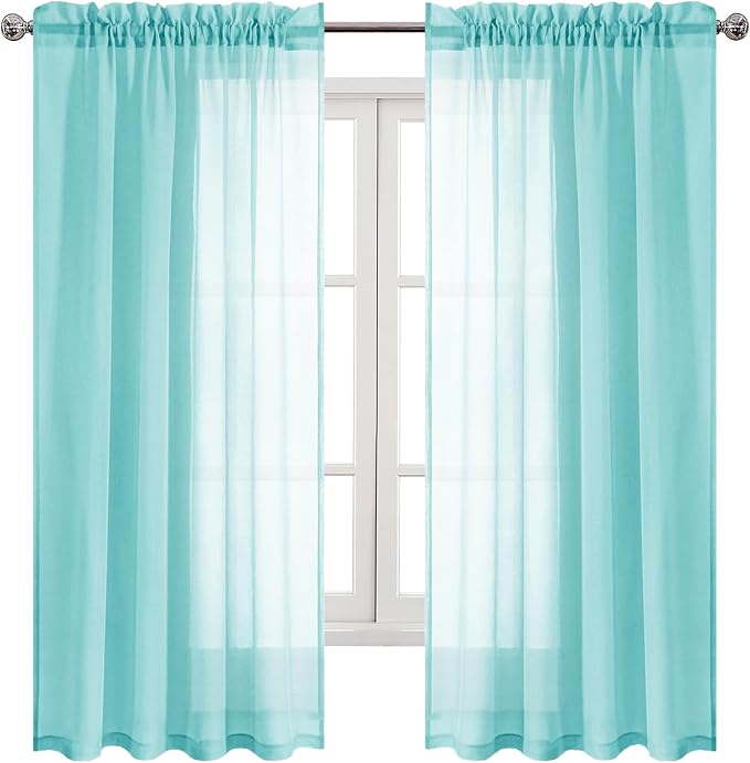 DWCN Aqua Sheer Curtains Semi Transparent Voile Rod Pocket Curtains by DWCN