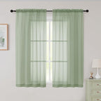 Sheer Sage Green Curtains for Bedroom Living Room 54 Inch Length 2 Panels Set by WelvetBLK