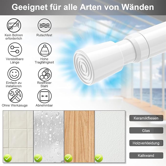 AIZESI Spring Tension Rods Adjustable Tension Curtain Rod Small Tension Rod No - Image 2