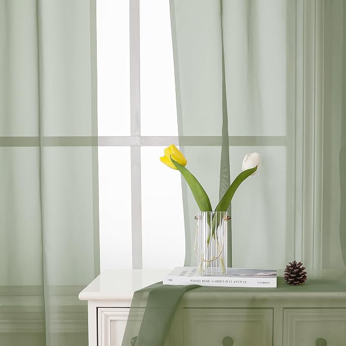 Lecloud Sheer Curtain Panels Set 96" Inches Long, Solid Voile Light Filtering - Image 8