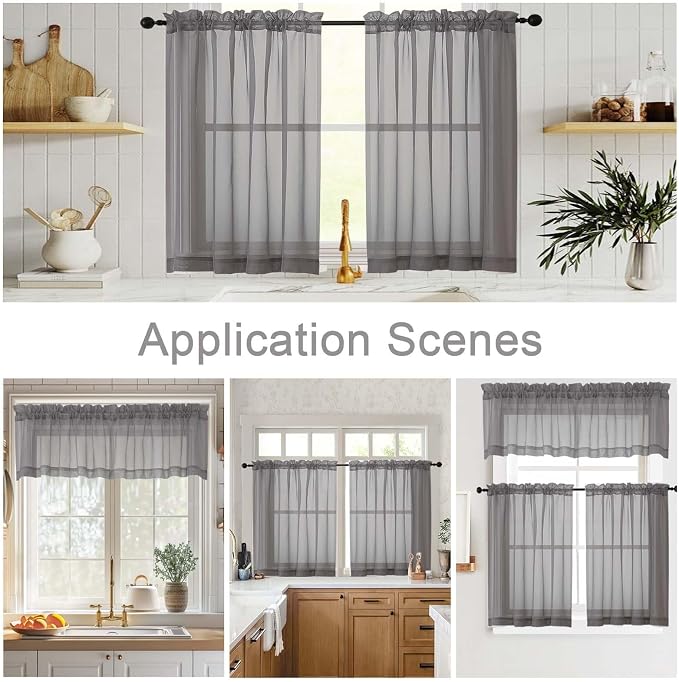 Cafe Curtains 36 Inch Length Tier 2 Pieces, Modern Soft Airy Sheer Kitchen - Image 6