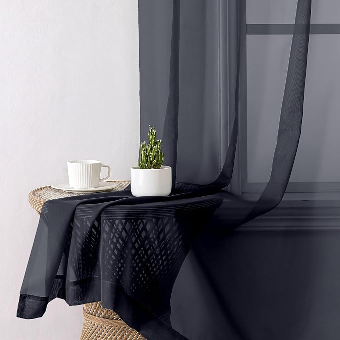 Lecloud Black Sheer Curtains 68 Inch Length 2 Pcs, Light Filtering Rod Pockets - Image 9