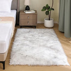 Latepis White and Grey Faux Fur Rug 3x5 Area Washable Fluffy Rugs by Latepis