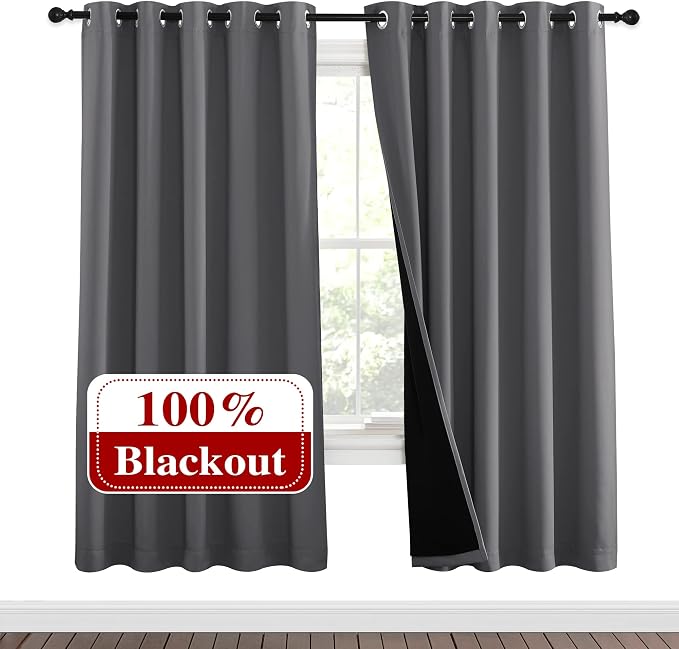 NICETOWN Grey Full Shade Curtain Panels, Pair of Energy Smart & Noise Blocking by NICETOWN