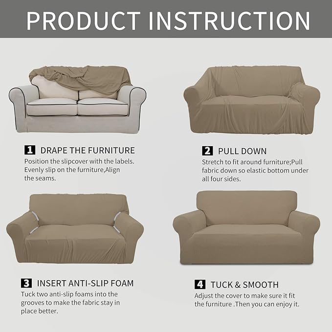 Easy-Going Stretch 4 Seater Sofa Slipcover 1-Piece Sofa Cover Furniture - Image 5