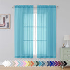 Simplebrand Turquoise Sheer Curtains 63 Inch Length 2 Panels, Rod Pocket Solid by Simplebrand
