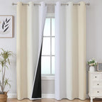 Estelar Textiler Beige and Greyish White Blackout Curtains by ESTELARTEXTILER