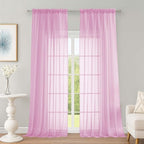 OWENIE Extra Long Pink Sheer Curtains 96 Inches Long 2 Panels Set, Soft by OWENIE