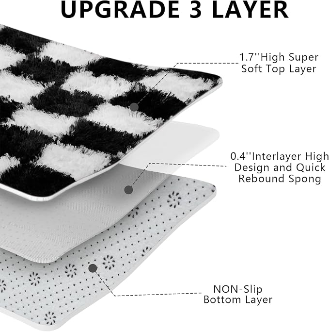 Checkered Area Rugs for Bedroom Living Room, 4x6 Black and White Fluffy Soft - Image 6