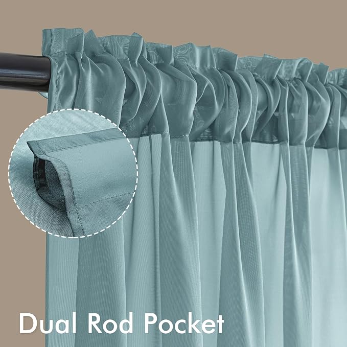 MIULEE Dusty Blue Sheer Curtains 84 Inches Long, 4 Panels Set, Light Filtering - Image 3