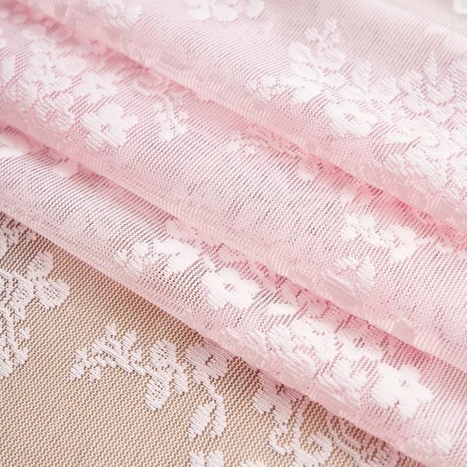 YJ YANJUN Vintage Lace Curtains 63 Inches Length- Cute Sheer Pink Curtains - Image 6