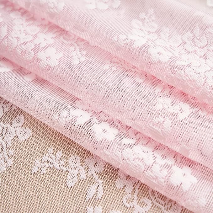 YJ YANJUN Vintage Lace Curtains 84 Inches Long- Pretty Pastel Floral Pink Sheer - Image 6