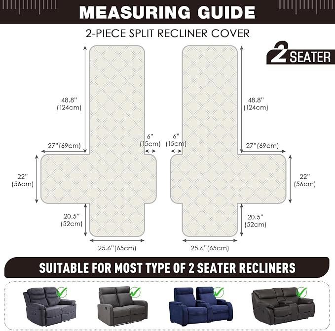 TAOCOCO 100% Waterproof Loveseat Recliner Cover, Non Slip Split Loveseat Covers - Image 5