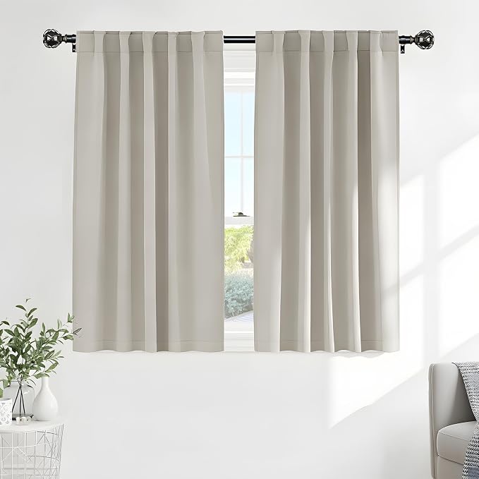 PONY DANCE Cream Blackout Curtains, Thermal Insulated Short Drapes by PONYDANCE