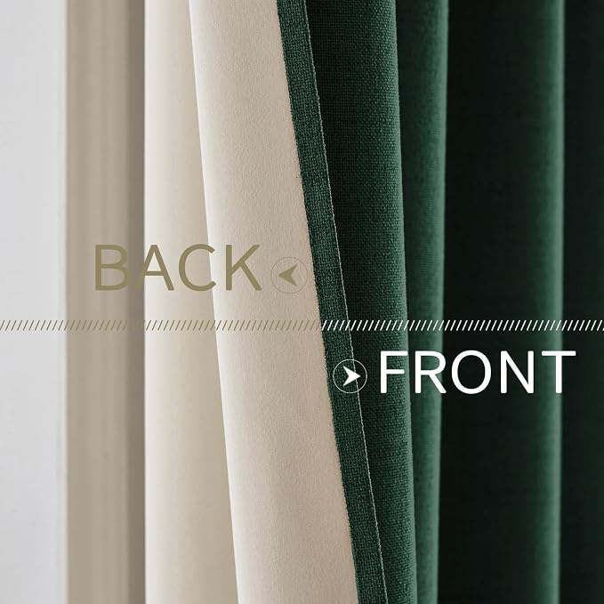 MIULEE Linen Curtains for Bedroom 100% Blackout Thermal Insulated Emerald Green - Image 6