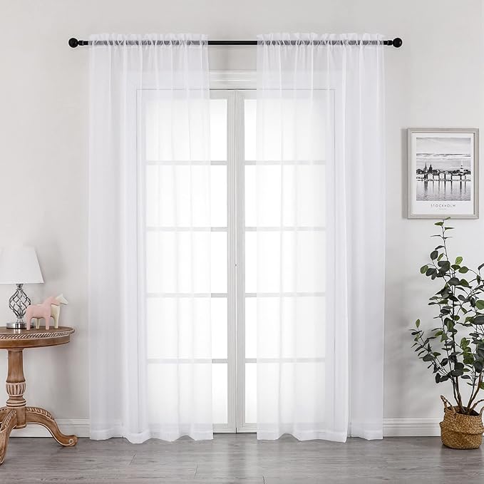 OVZME White Sheer Curtains 90 Inches Long 2 Panels by OVZME