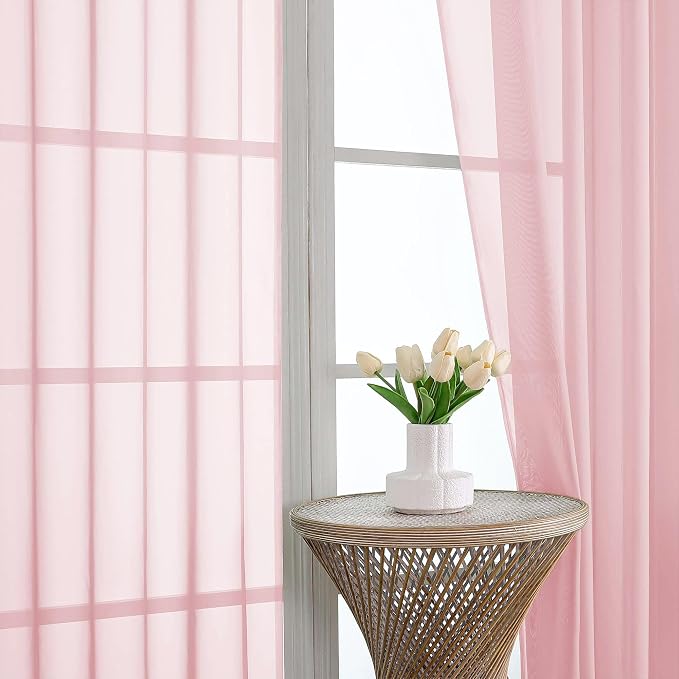 OVZME Blush Pink Sheer Curtains 63 Inches Long 2 Panels Set, Light Filtering - Image 3