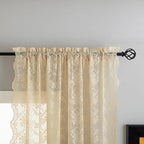 YJ YANJUN Vintage Lace Curtains 102 Inch Long-Victorian Floral Pattern Beige - Image 3